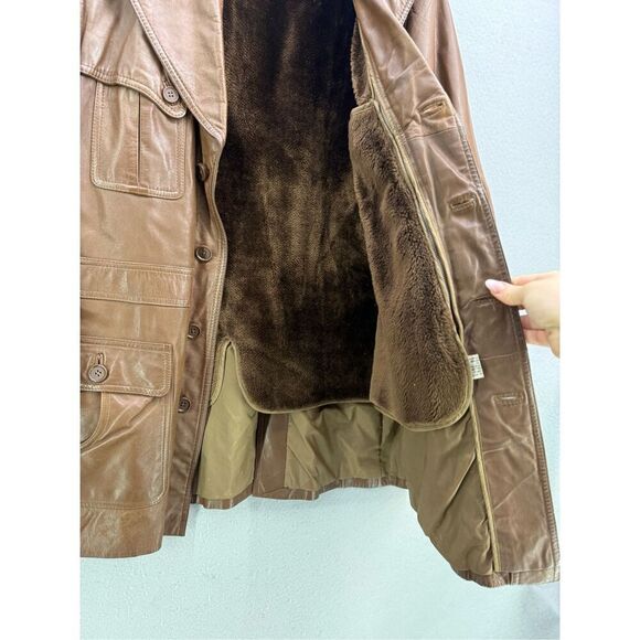 Vintage 70s Montgomery Ward Sherpa Lined Leather Equestrian Blazer Jacket Size 4 - Picture 7 of 12
